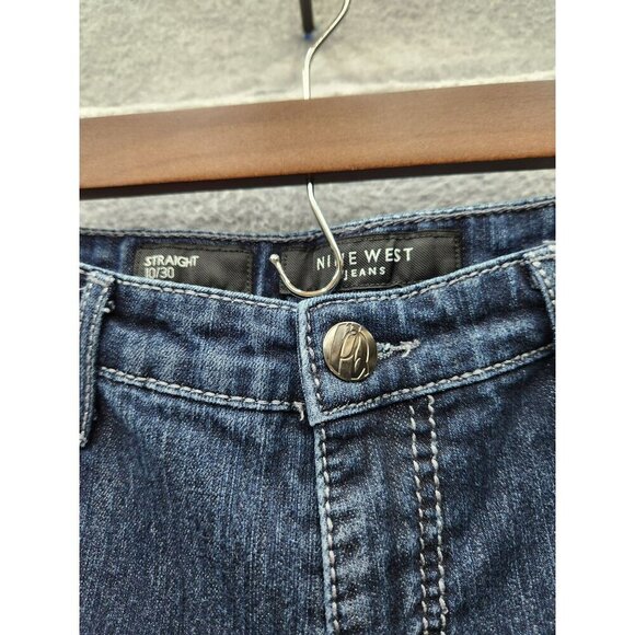Nine West Straight Leg Jeans 10/30 Dark Wash Embroidered Back Pockets Womens Den - Picture 2 of 5